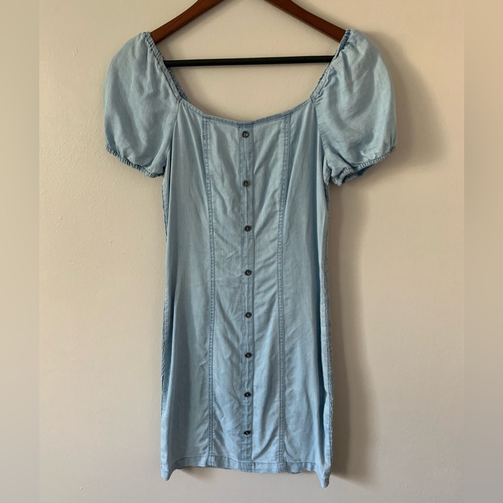 NWT Love Tree Tencel Lightweight Denim Smocked Button Up Mini Dress Small